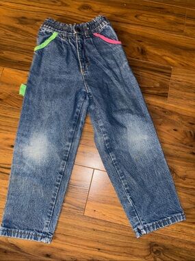 3-4T Fame wear Vintage 80s Kids Blue Denim Jeans with Neon Trim
